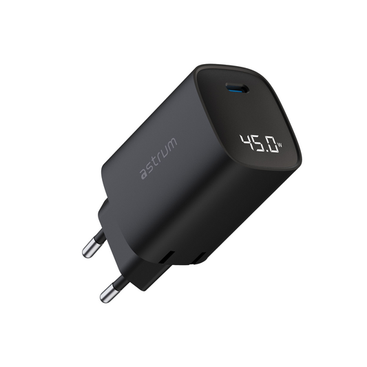 ASTRUM WATZ45L 45W PD WALL CHARGER USB-C LCD BK