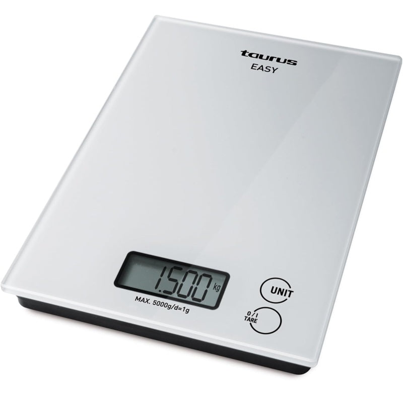 Taurus Kitchen Scale Digital Battery Operated Glass White 5Kg Cr2032 Li-Ion 3V - Easy Scale