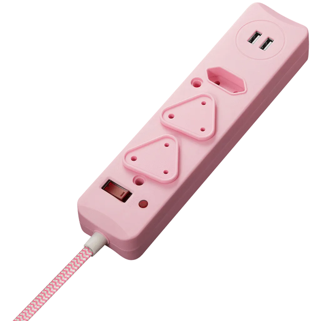 Switched 3-Way Surge-Protected Multiplug with Dual 2.4a USB Ports 3m Braided Cord