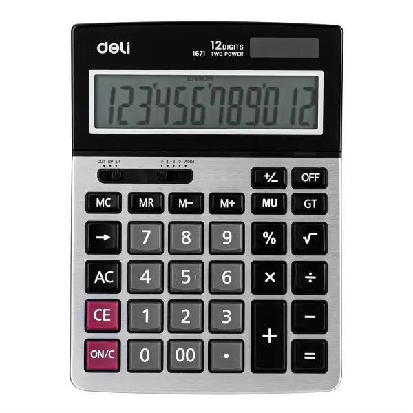 Deli Calculator Metal 12 Digits 185x135x37.5Mm Silver