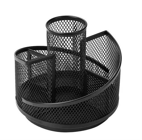 5 Way Black Steel Mesh Rotating Pen Holder