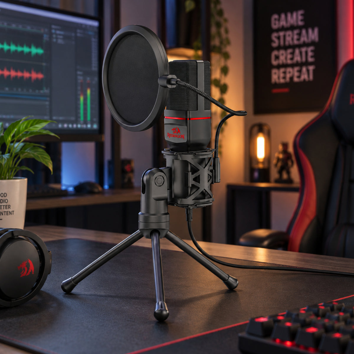 REDRAGON SEYFERT 3.5mm Aux Gaming Mic and Tripod – Black