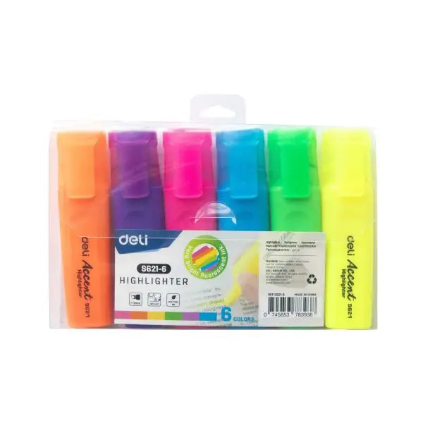 Bright Highlighter Chisel Tip Pink, Yellow, Green, Orange, Purple, Blue Wallet 6’s