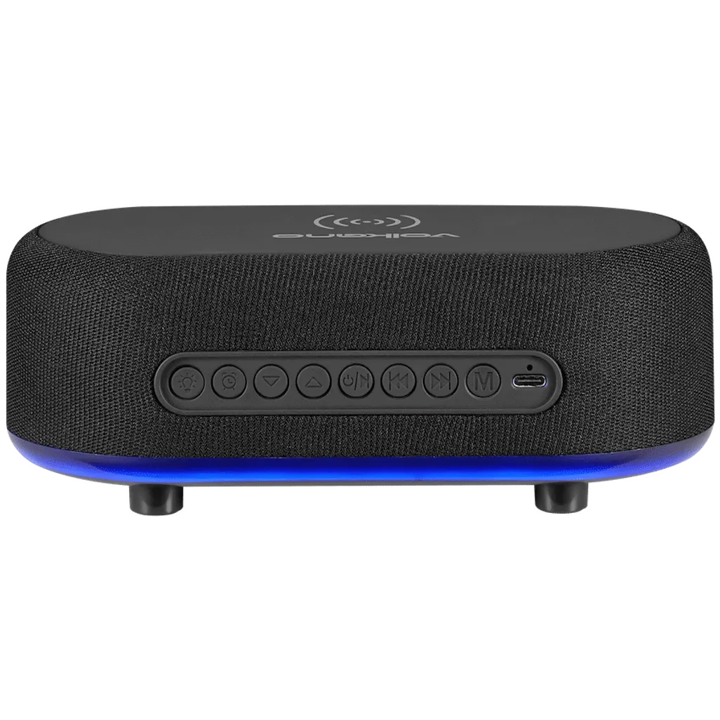 Volkano Radiant Series Alarm Clock with Wireless Charging and Speaker - Black