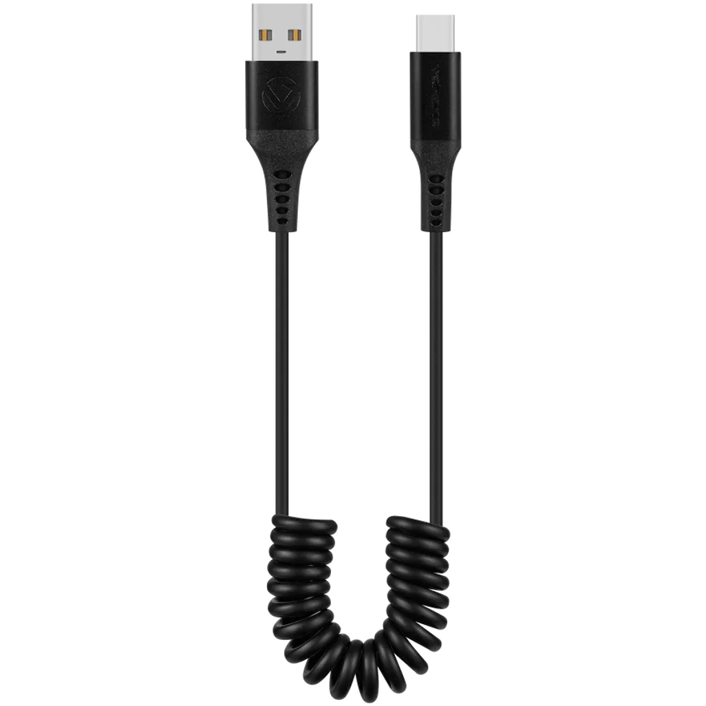 Volkano Helix Series Coiled 1m Charging Cable USB-A To USB-C 60W - Black