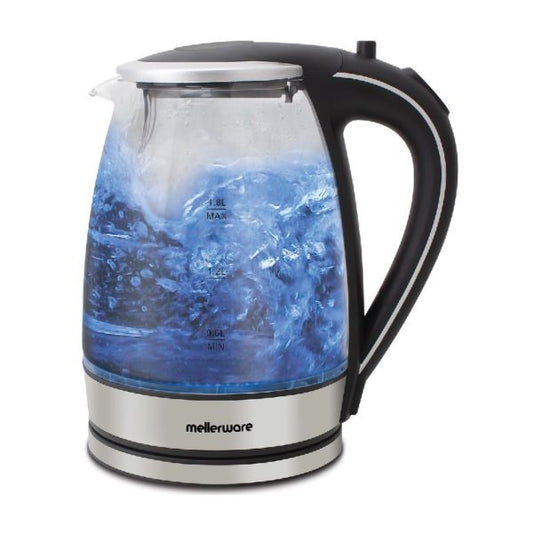 Mellerware Kettle 360 Degree Cordless Glass Silver 1.8L 2200W