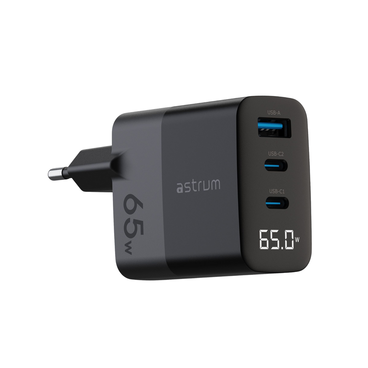 ASTRUM WATZ65G 65W PD WALL CHARGER 1A 2C LCD BK