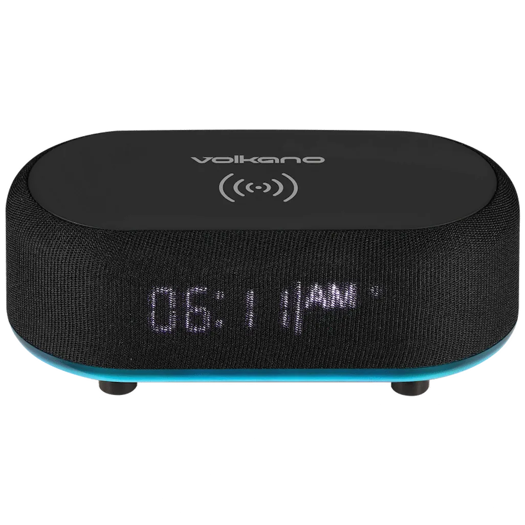 Volkano Radiant Series Alarm Clock with Wireless Charging and Speaker - Black