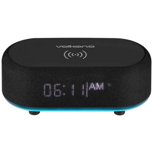 Volkano Radiant Series Alarm Clock with Wireless Charging and Speaker - Black