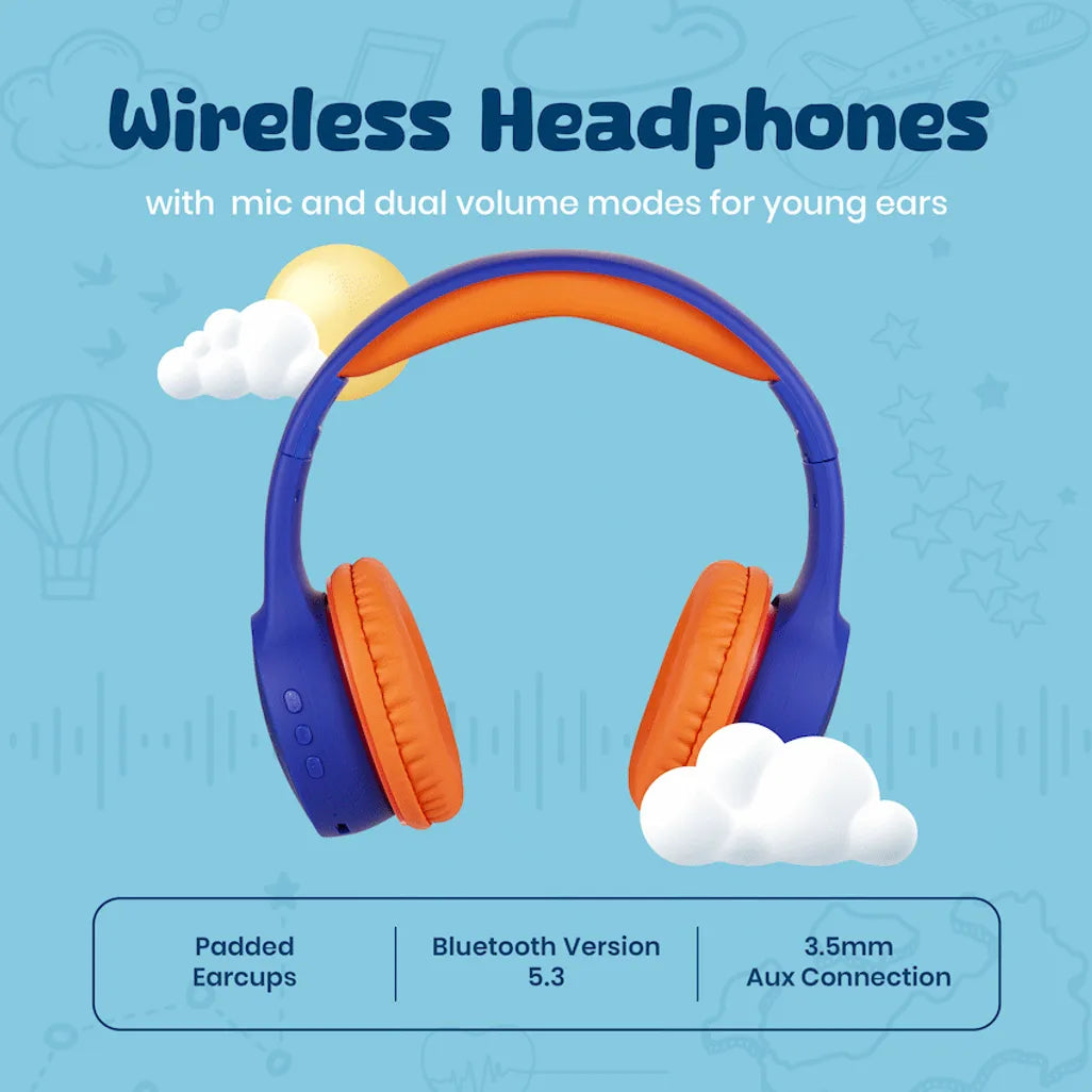 Volkano Atlas Bluetooth Padded Headphones with dB Switch Function