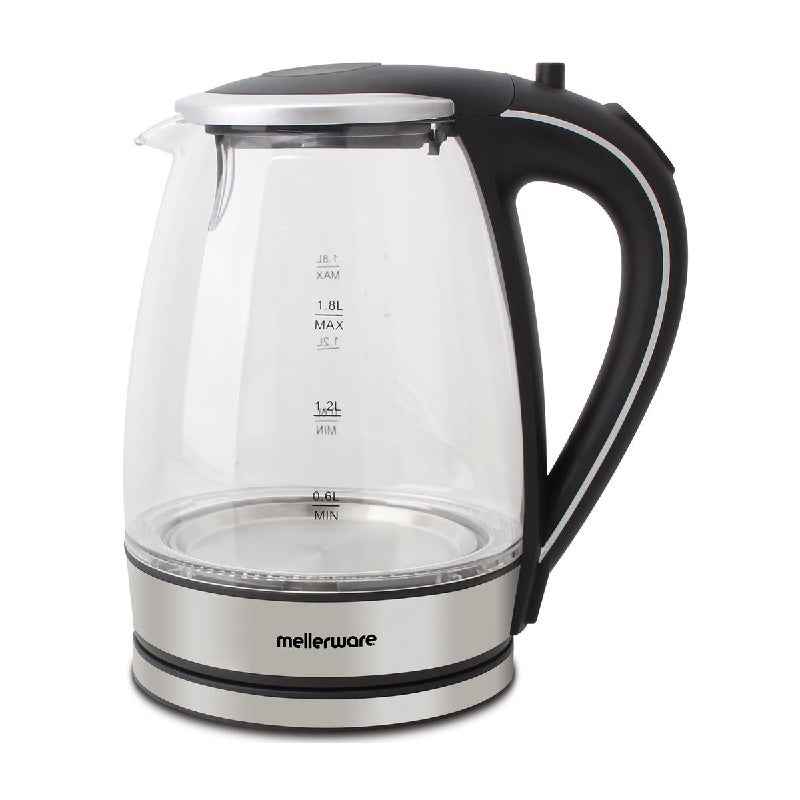Mellerware Kettle 360 Degree Cordless Glass Silver 1.8L 2200W