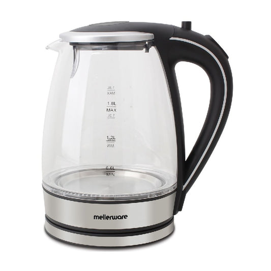 Mellerware Kettle 360 Degree Cordless Glass Silver 1.8L 2200W