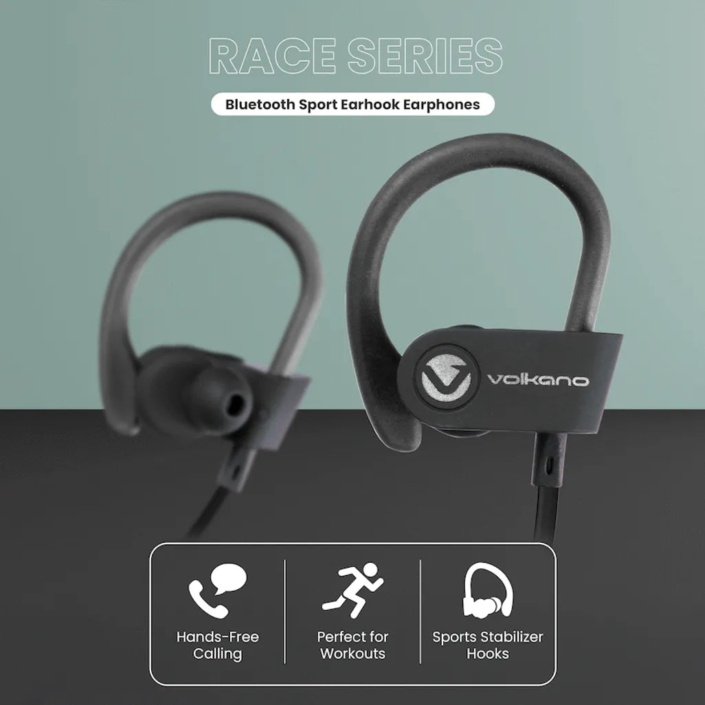 Volkano Race Series Bluetooth Sport Earhook Earphones - Black
