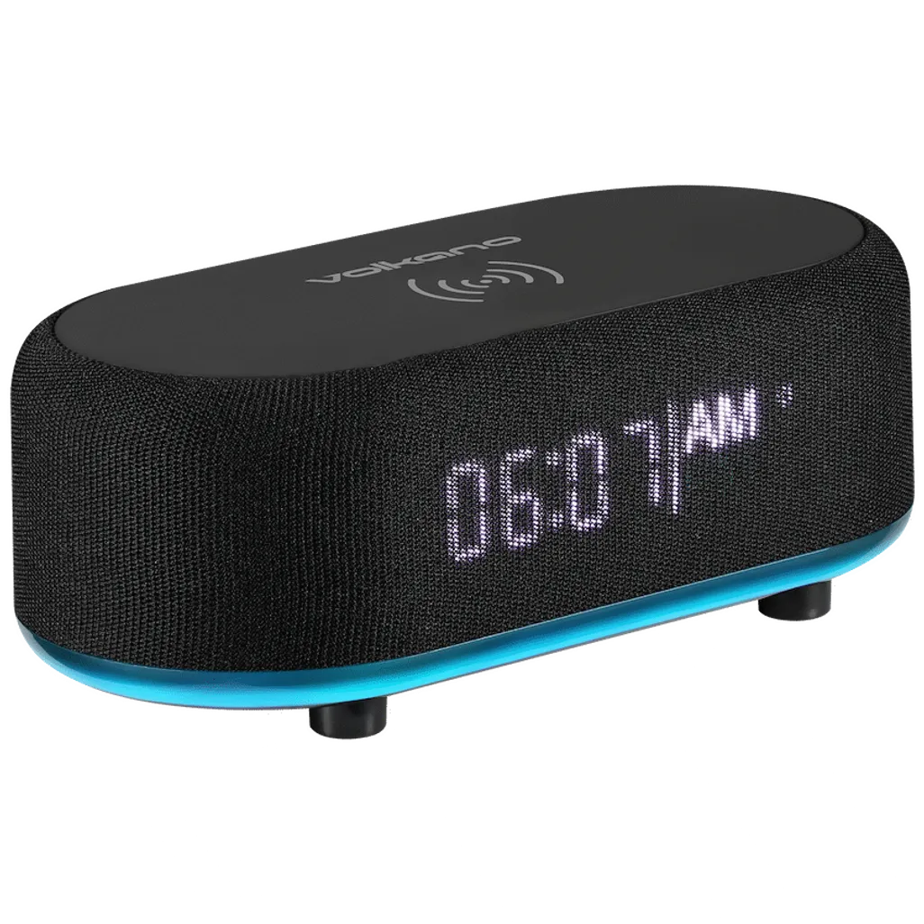 Volkano Radiant Series Alarm Clock with Wireless Charging and Speaker - Black