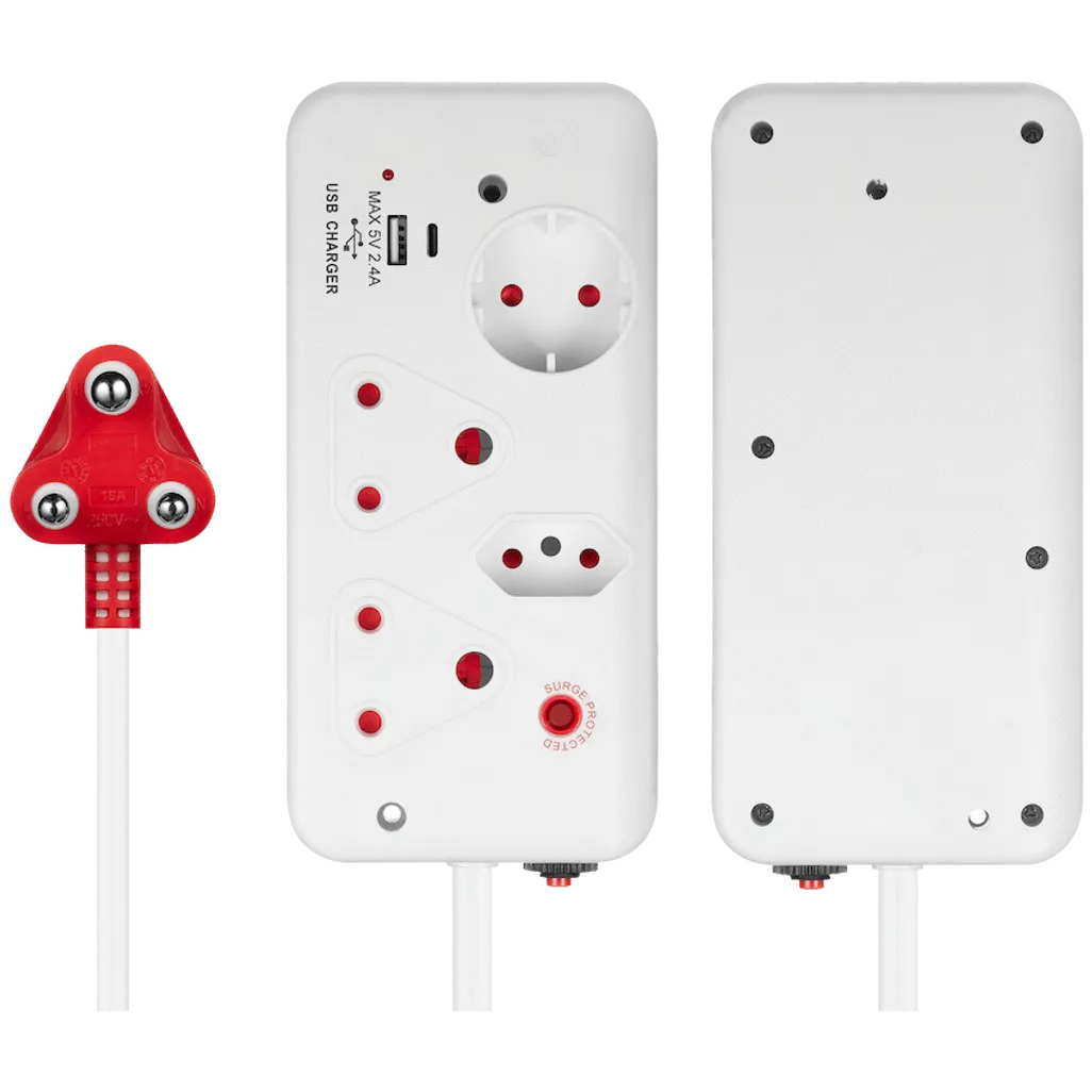 Ellies 4-Way Surge Multiplug with USB-A+USB-C 0.5m