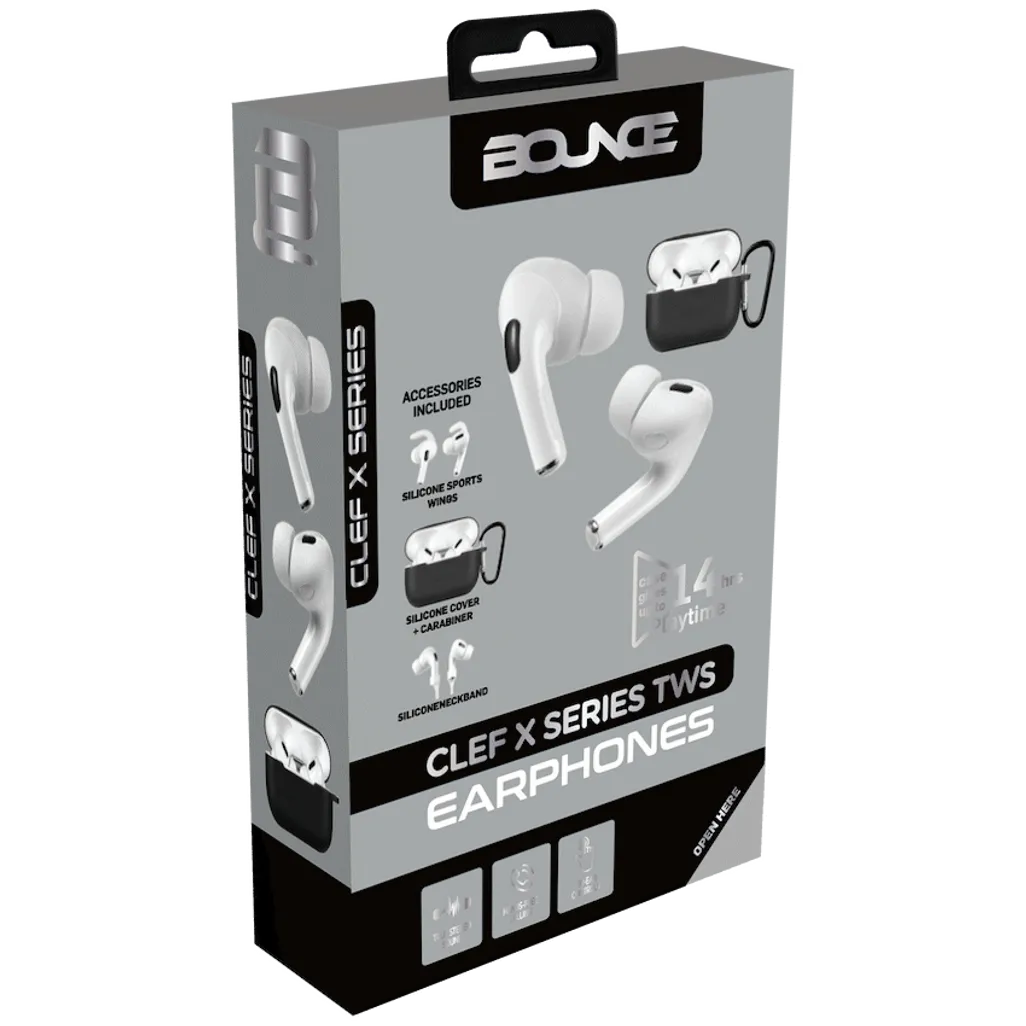 Bounce Clef X True Wireless Earphones + Silicone Accessories - Black