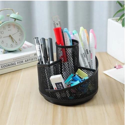 5 Way Black Steel Mesh Rotating Pen Holder