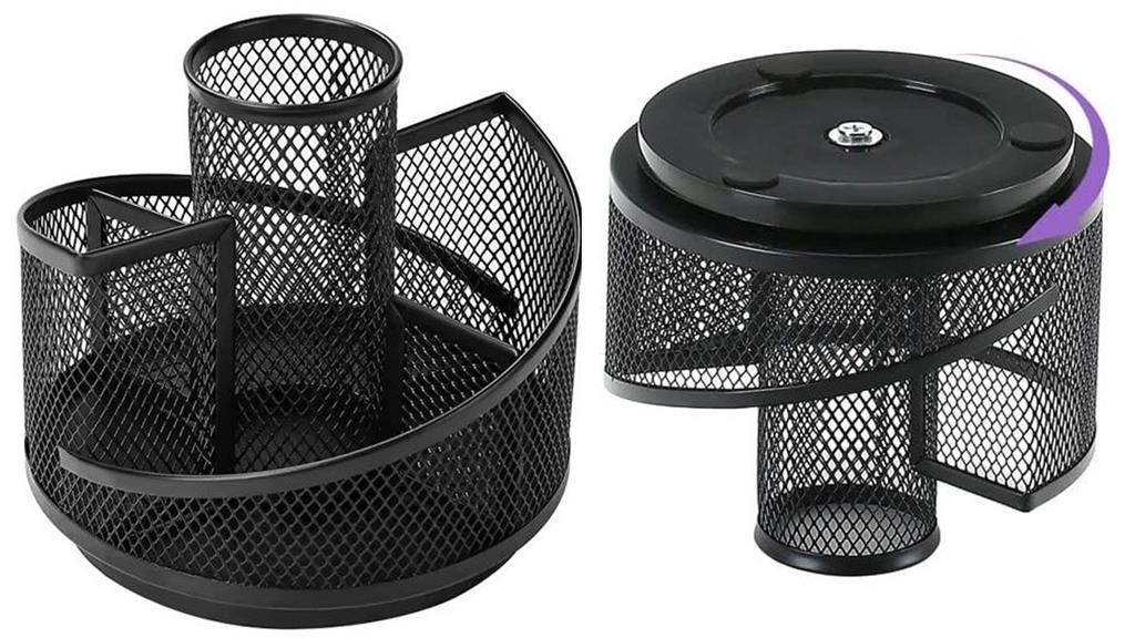 5 Way Black Steel Mesh Rotating Pen Holder