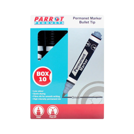 Parrot Permanent Markers (Bullet Tip-Box 10-Black)