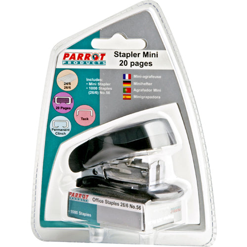 Parrot Plastic Mini Stapler Black + Staples