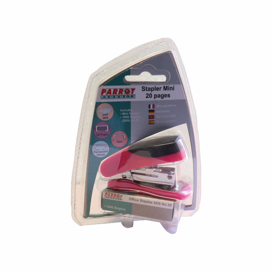 Parrot Stapler Plastic Mini Pink + Staples