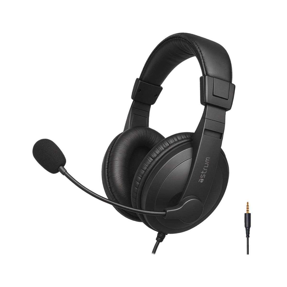 ASTRUM Over-Ear Wired Stereo Headset with Rotating Mic – Black