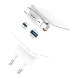 Snug 2 Port PD/USB Charger With Retractable Cable - 65W - White - Image 2
