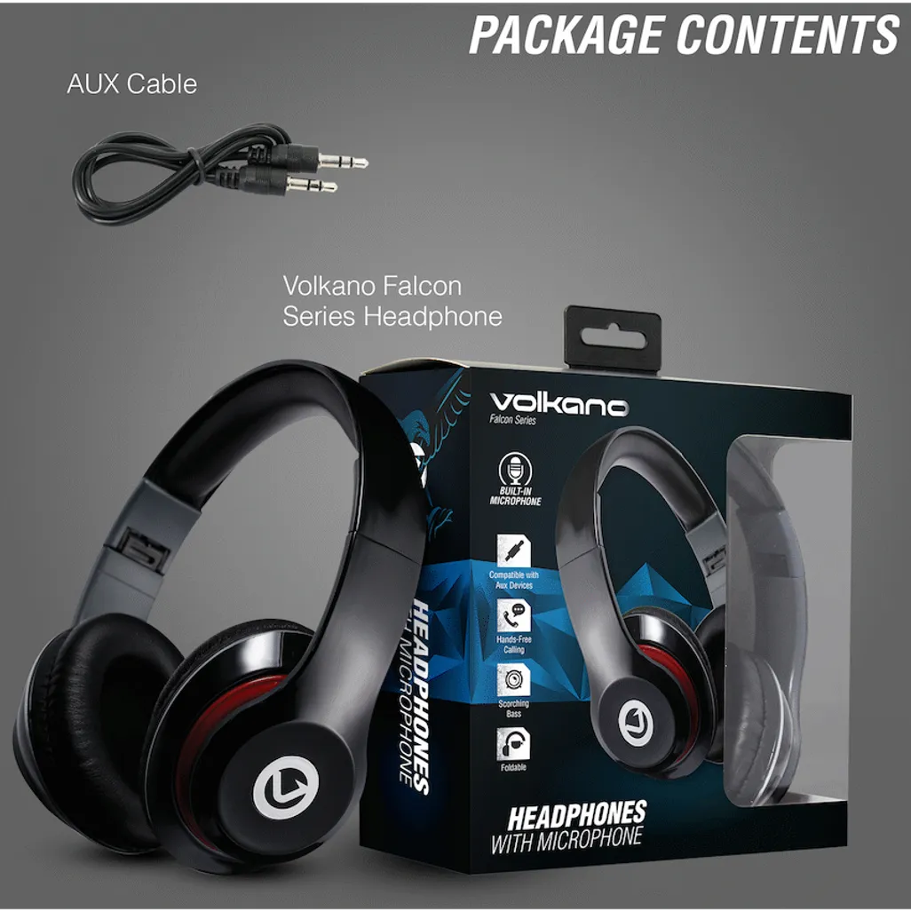 Volkano Falcon Headphones with Microphone-Black - Image 4