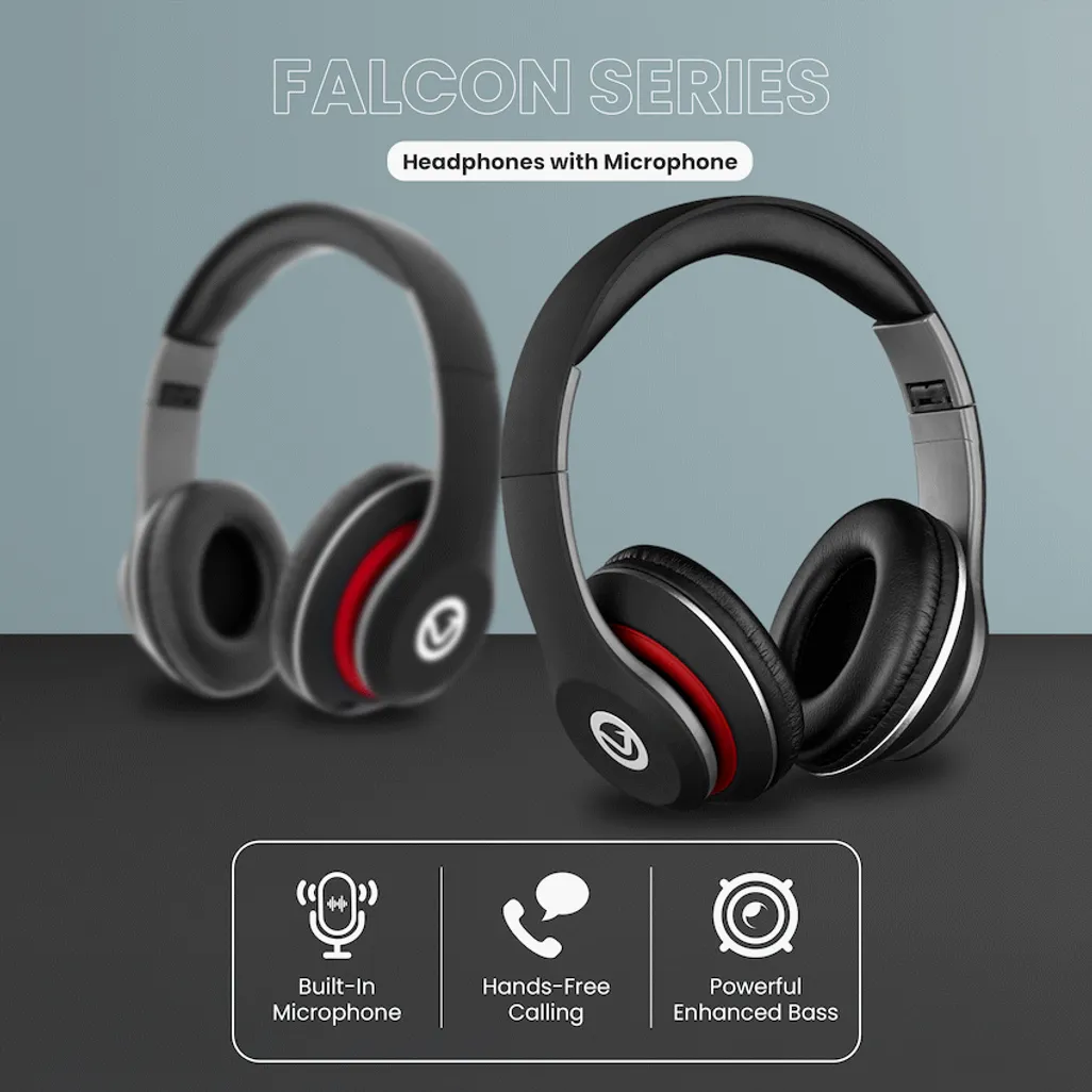 Volkano Falcon Headphones with Microphone-Black - Image 3